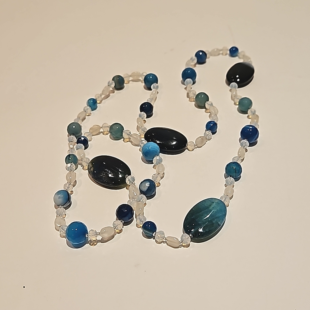 Black agate,blue aquamarine necklace